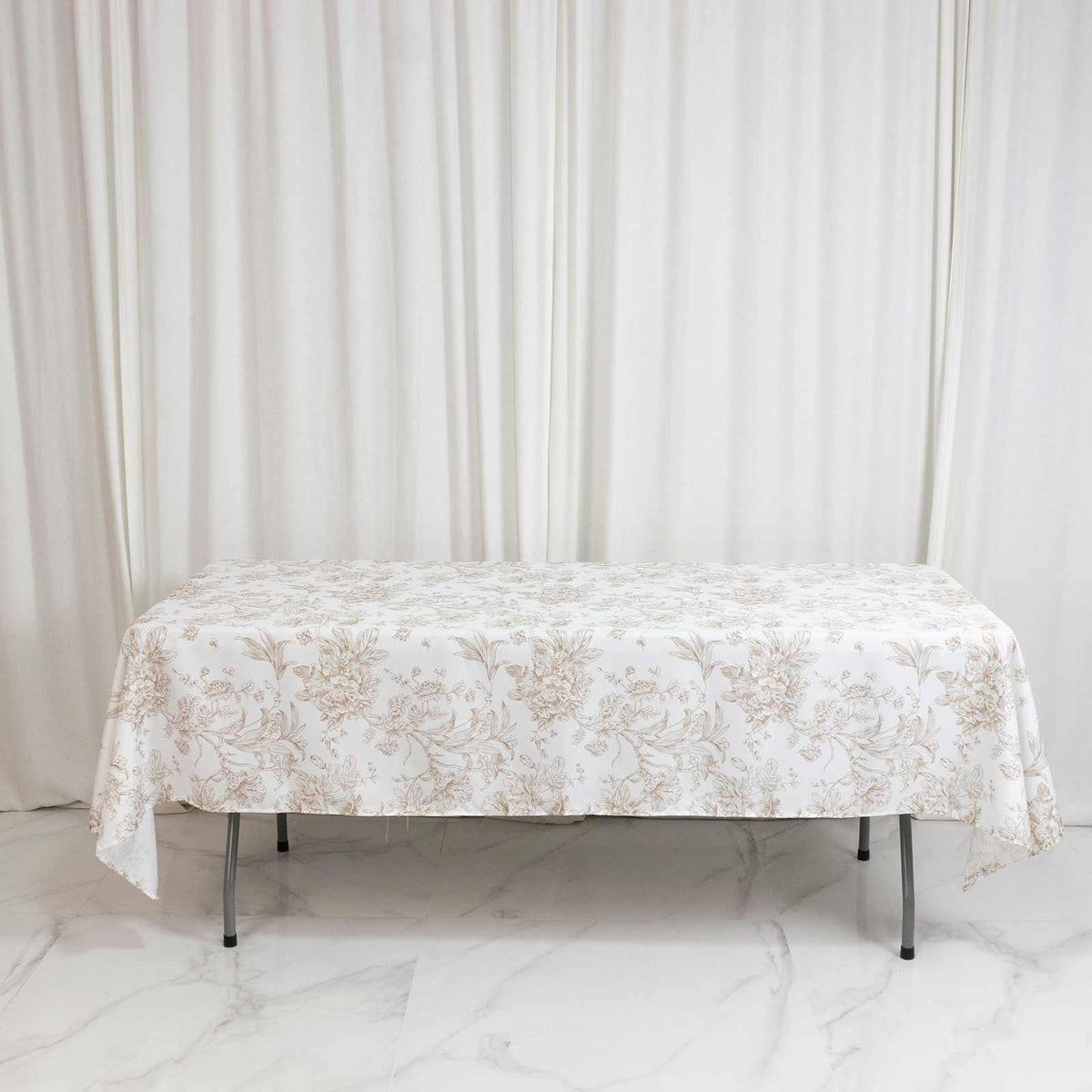 Polyester 60"x102" Rectangle Tablecloth White - Taupe French Toile Pattern for Modern Occasions