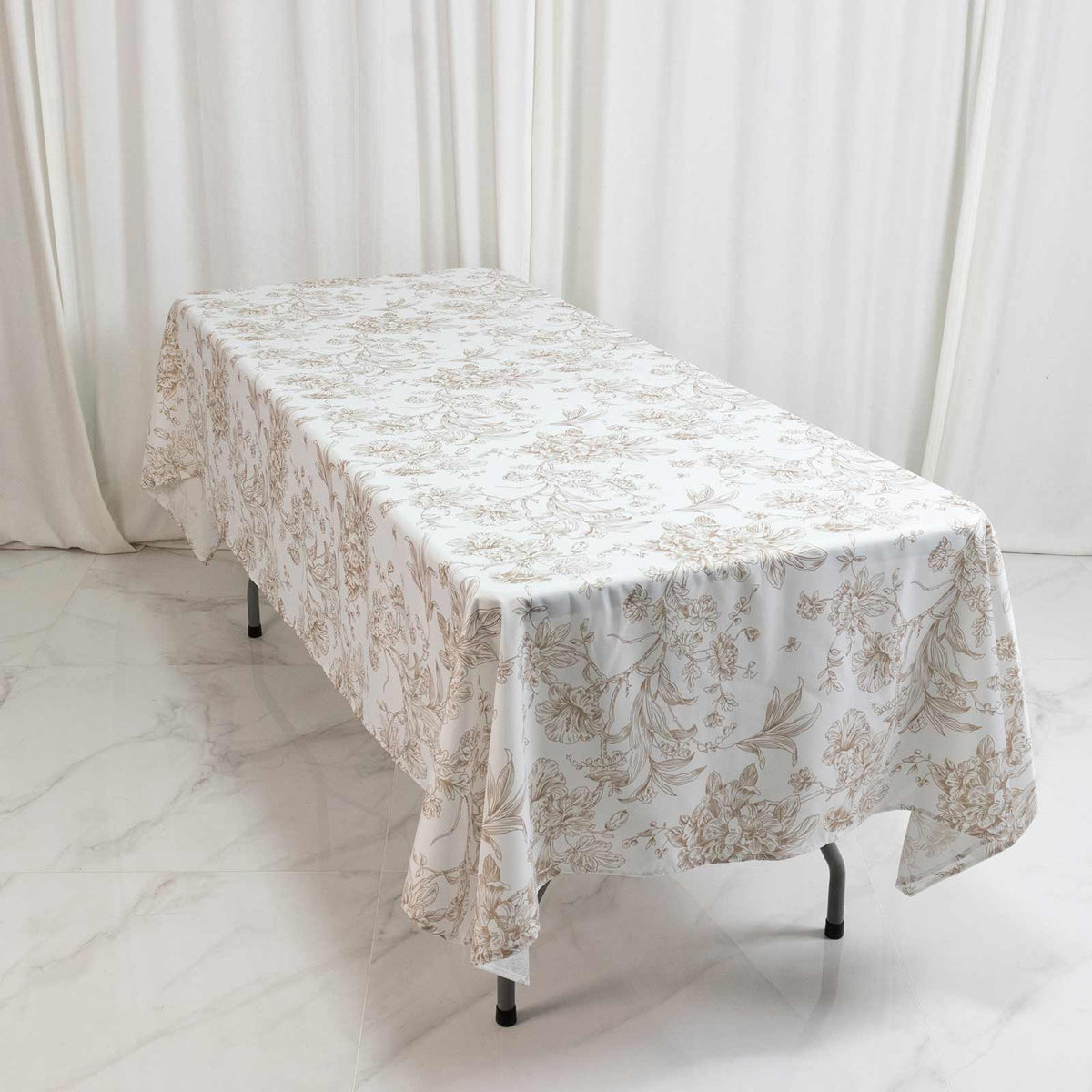 Polyester 60"x102" Rectangle Tablecloth White - Taupe French Toile Pattern for Modern Occasions