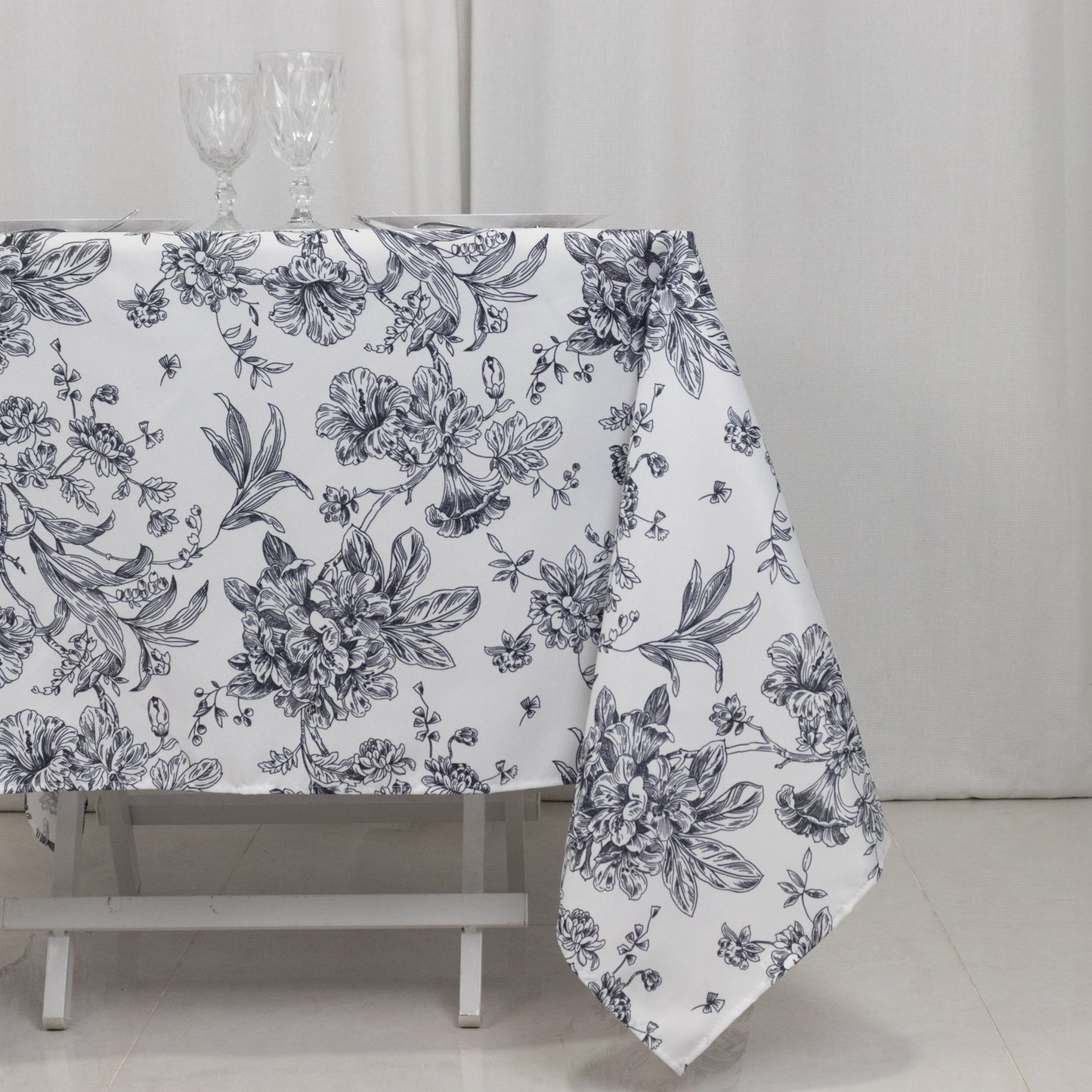 Polyester 70"x70" Square Tablecloth White - Black French Toile Pattern for Elegant Occasions