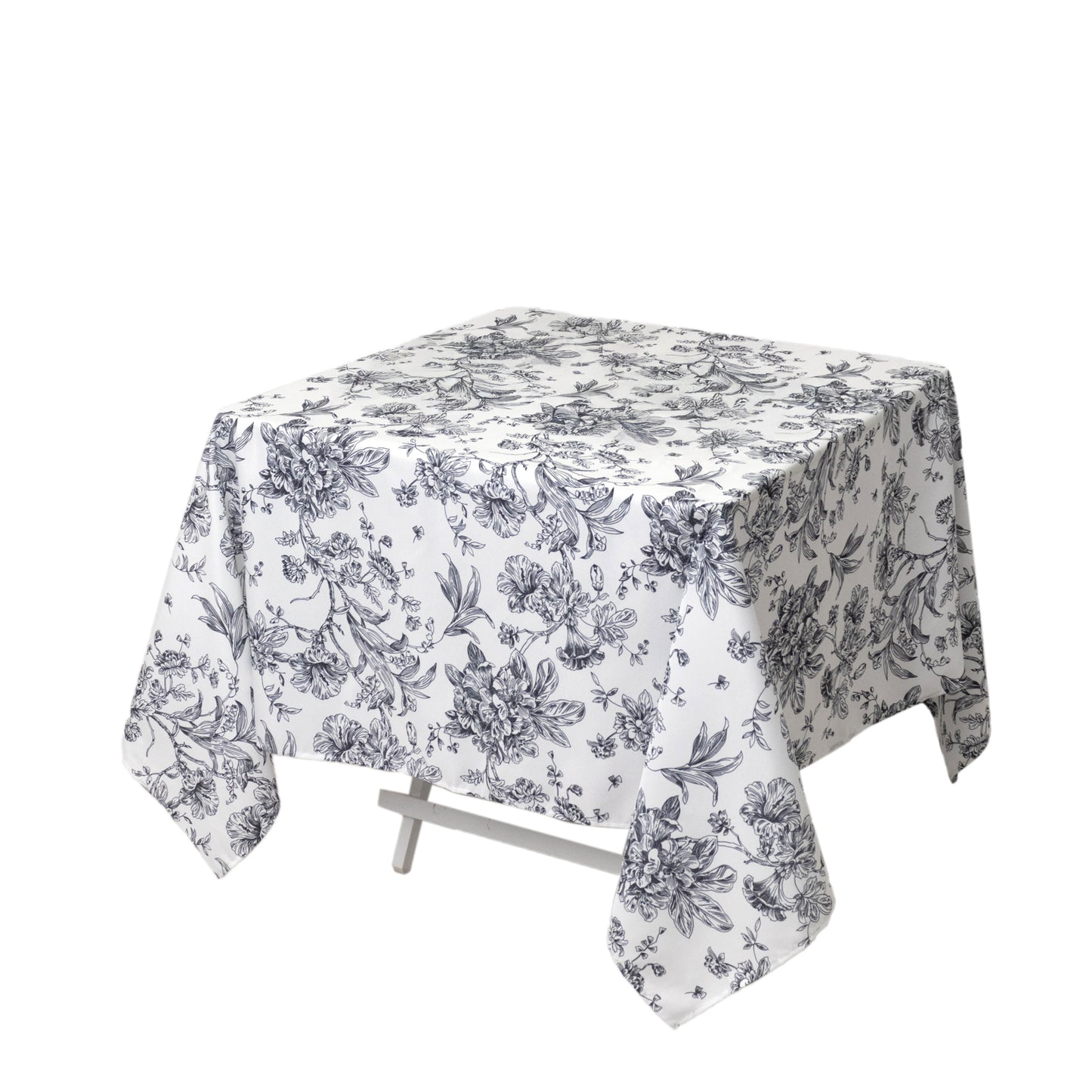 Polyester 70"x70" Square Tablecloth White - Black French Toile Pattern for Elegant Occasions