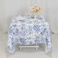 70"x70" White Blue French Toile Polyester Square Table Overlay, Floral Table Topper for Dining Tables