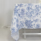 70"x70" White Blue French Toile Polyester Square Table Overlay, Floral Table Topper for Dining Tables