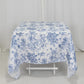 70"x70" White Blue French Toile Polyester Square Table Overlay, Floral Table Topper for Dining Tables