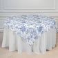 70"x70" White Blue French Toile Polyester Square Table Overlay, Floral Table Topper for Dining Tables