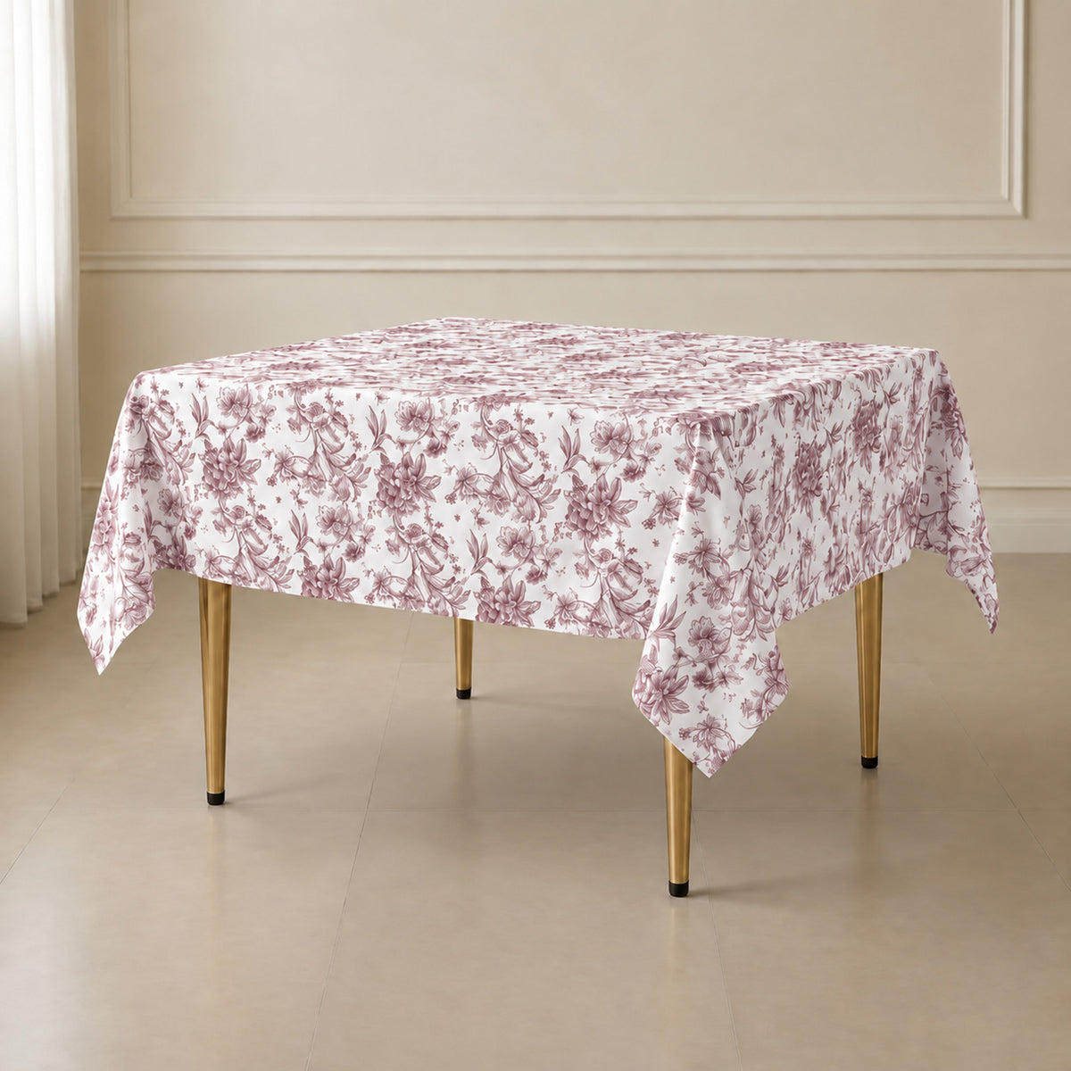 Polyester 70"x70" Square Tablecloth White - Burgundy French Toile Pattern for Elegant Occasions