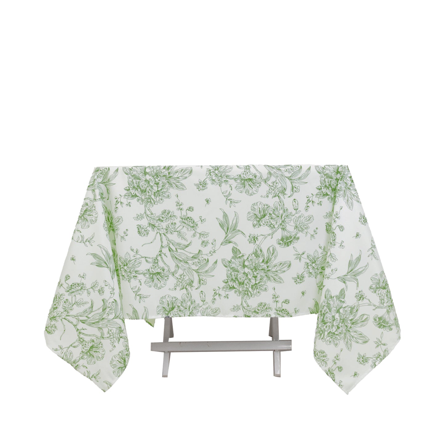 Polyester 70"x70" Square Tablecloth White - Dusty Sage Green French Toile Pattern for Elegant Occasions