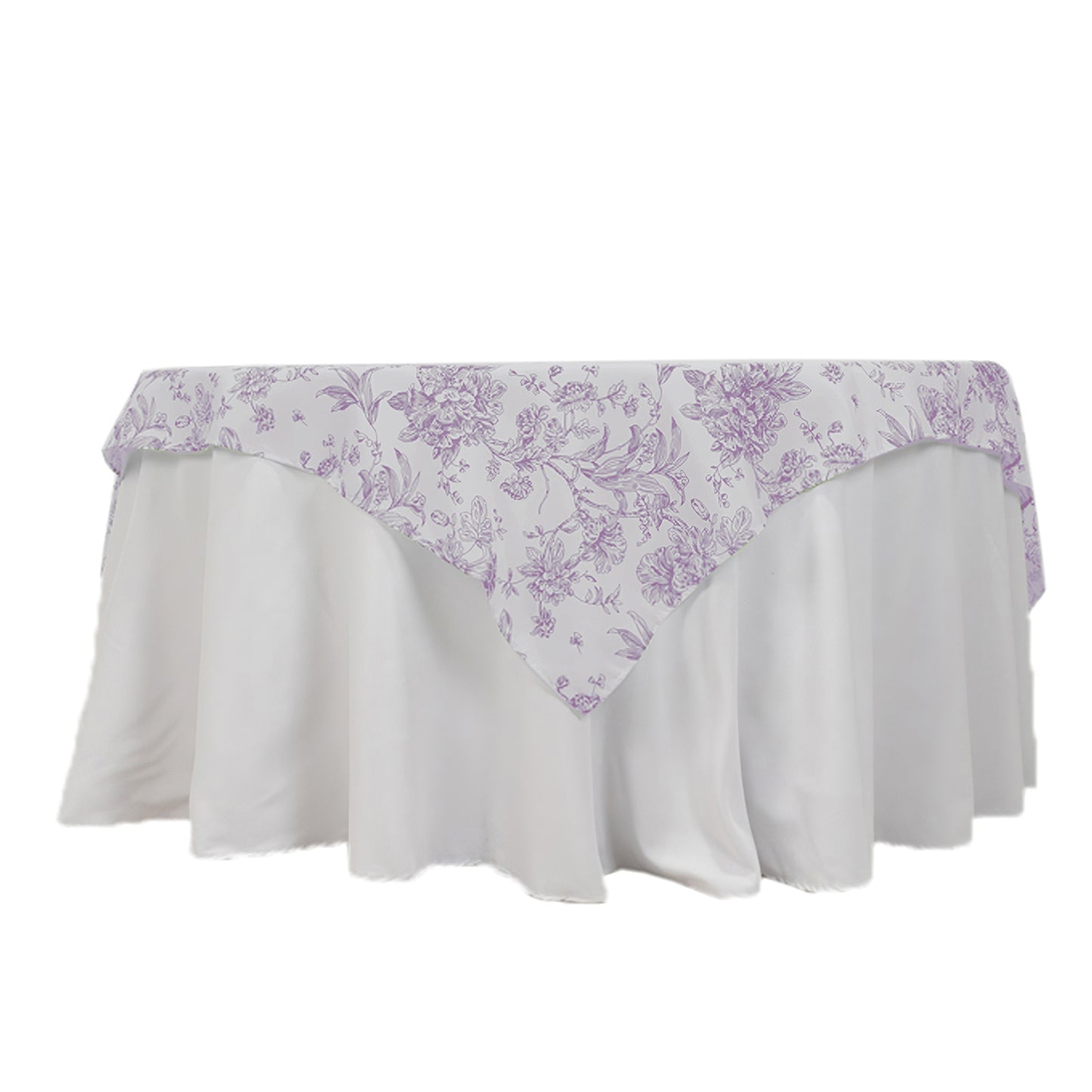 Polyester 70"x70" Table Overlay White - Lavender Lilac French Toile Pattern for Stylish Events