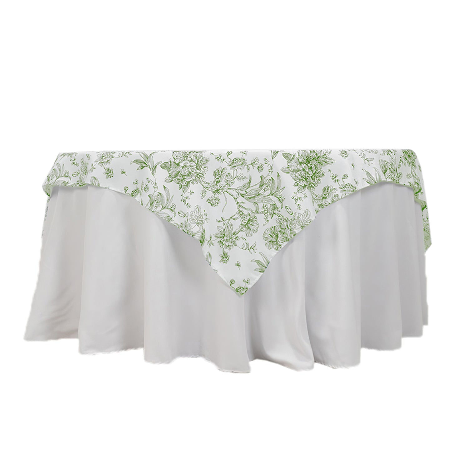 Polyester 70"x70" Table Overlay White - Dusty Sage Green French Toile Pattern for Stylish Events