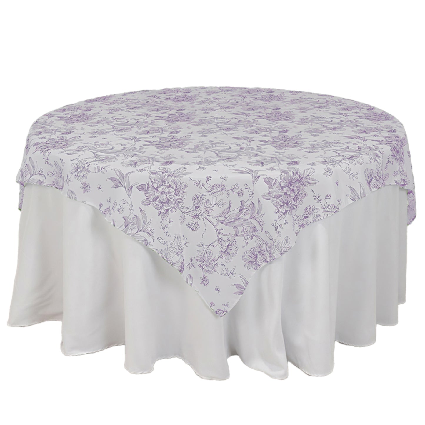 Polyester 70"x70" Table Overlay White - Lavender Lilac French Toile Pattern for Stylish Events