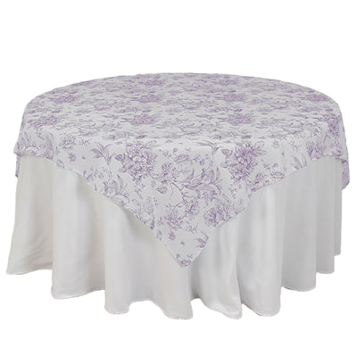 White & Lavender Lilac French Toile Table Overlay
