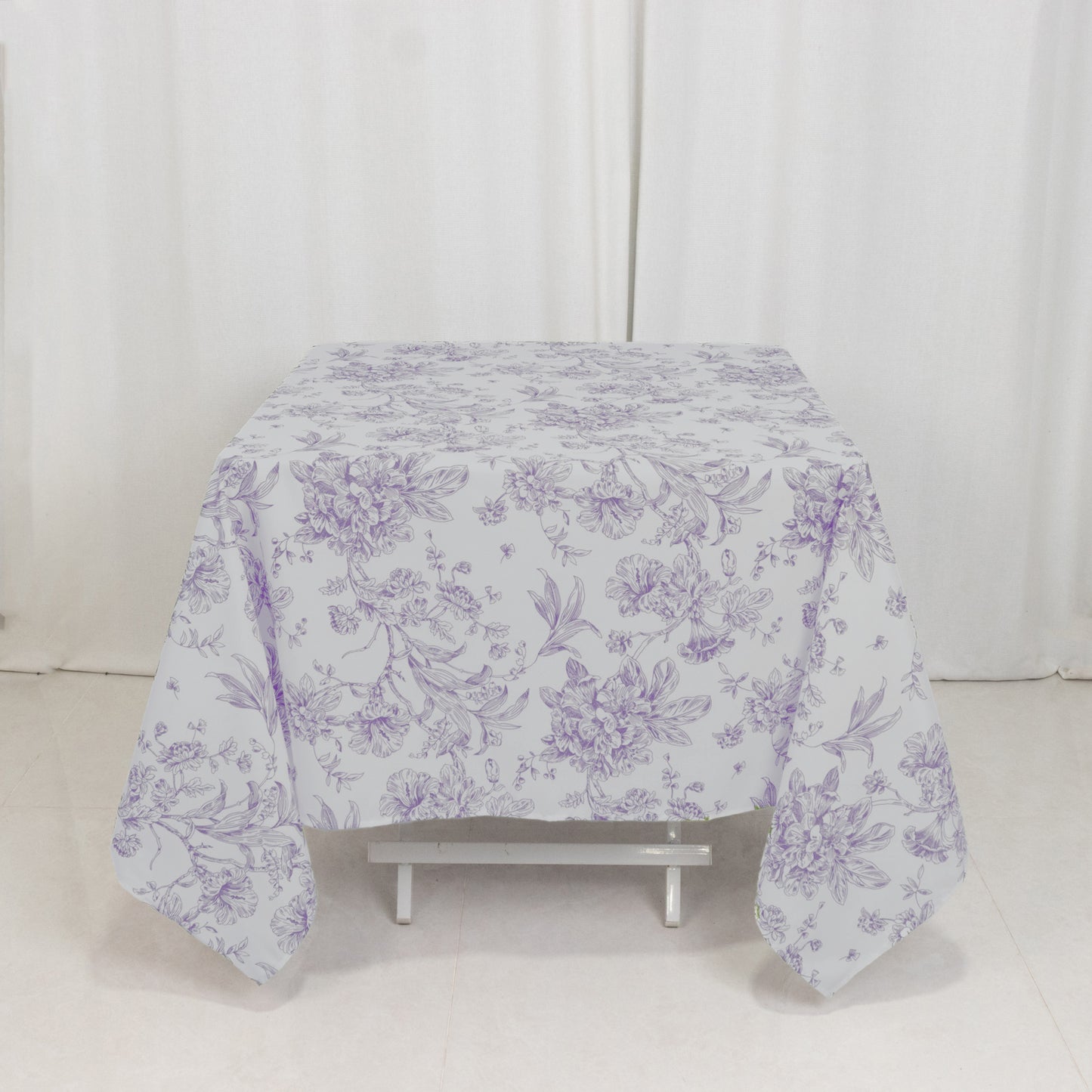 Polyester 70"x70" Square Tablecloth White - Lavender Lilac French Toile Pattern for Elegant Occasions