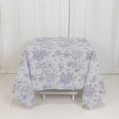 White & Lavender Lilac French Toile Tablecloth