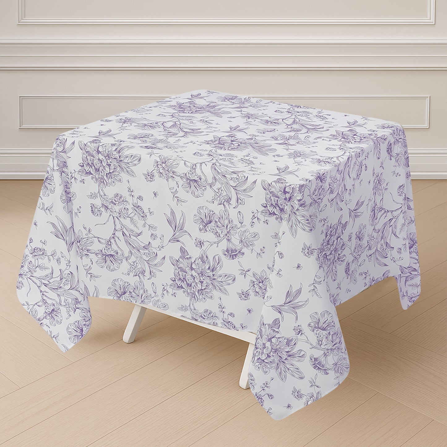 Polyester 70"x70" Square Tablecloth White - Lavender Lilac French Toile Pattern for Elegant Occasions