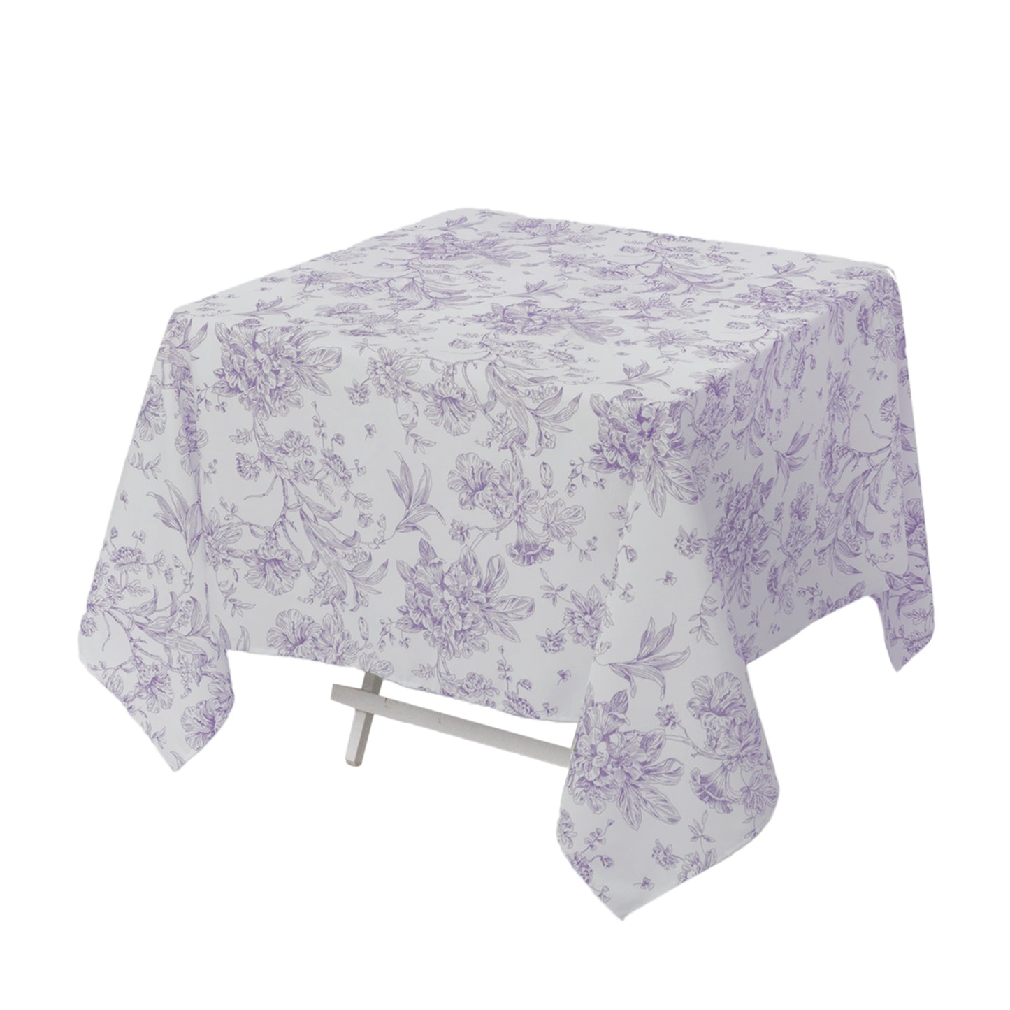 Polyester 70"x70" Square Tablecloth White - Lavender Lilac French Toile Pattern for Elegant Occasions