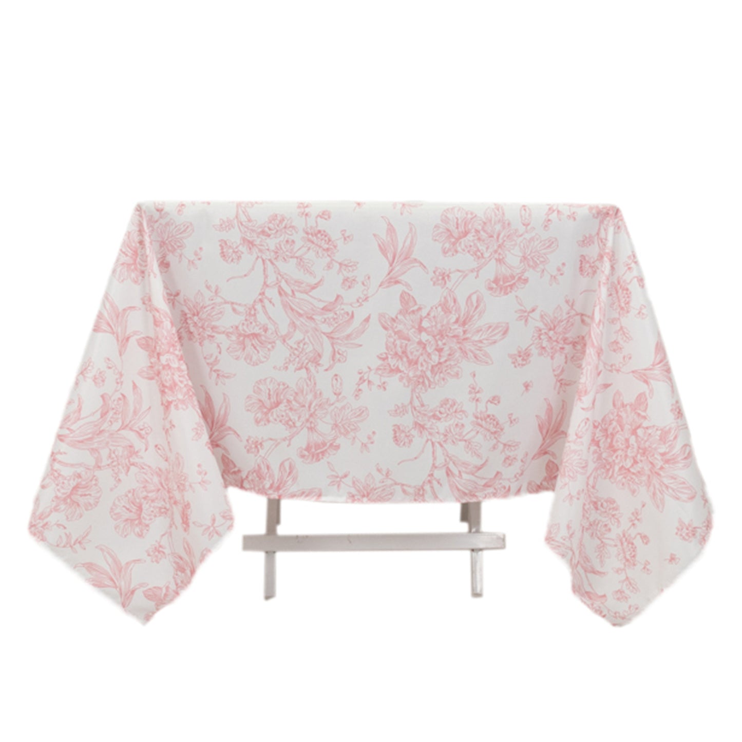 70"x70" White Pink French Toile Polyester Square Tablecloth, Floral Table Cloth for Dining Tables