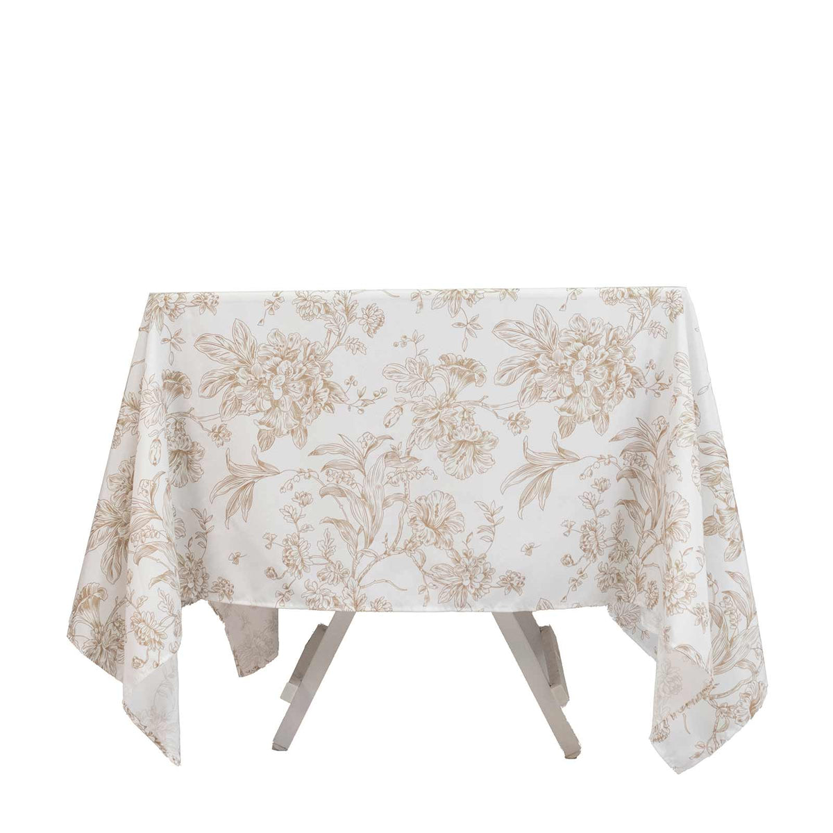 Polyester 70"x70" Square Tablecloth White - Taupe French Toile Pattern for Elegant Occasions
