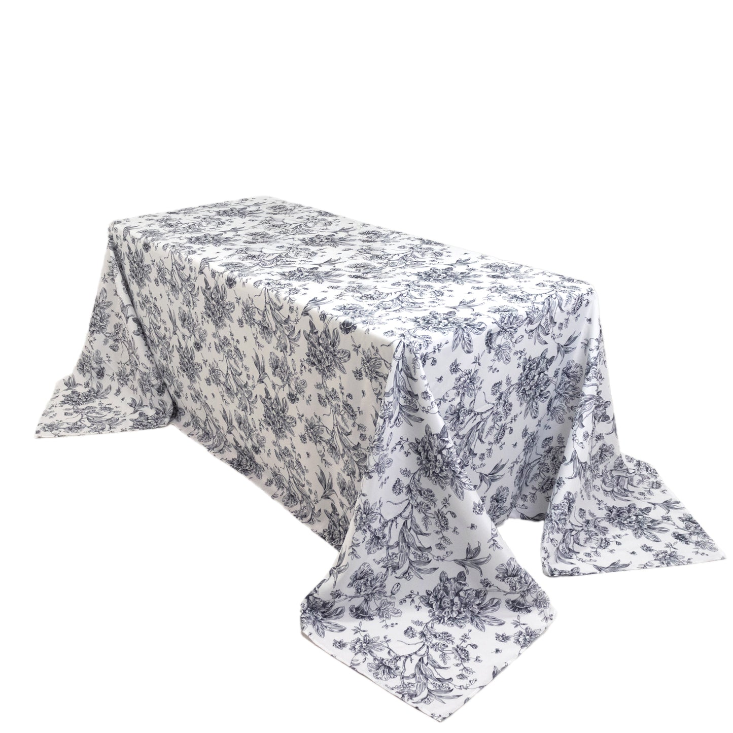 Polyester 90"x132" Rectangle Tablecloth White - Seamless Black French Toile Pattern for Formal Celebrations