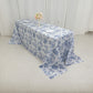 90"x132" White Blue French Toile Polyester Tablecloth, Seamless Floral Rectangle Table Cover for 6 Foot Tables With Floor-Length Drop