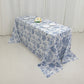 90"x132" White Blue French Toile Polyester Tablecloth, Seamless Floral Rectangle Table Cover for 6 Foot Tables With Floor-Length Drop
