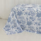 90"x132" White Blue French Toile Polyester Tablecloth, Seamless Floral Rectangle Table Cover for 6 Foot Tables With Floor-Length Drop
