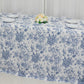 90"x132" White Blue French Toile Polyester Tablecloth, Seamless Floral Rectangle Table Cover for 6 Foot Tables With Floor-Length Drop