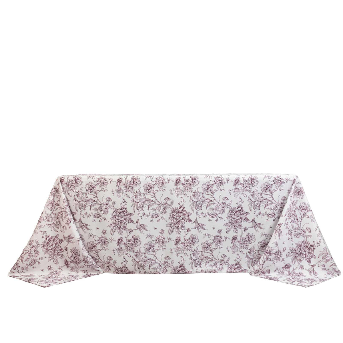 Polyester 90"x132" Rectangle Tablecloth White - Seamless Burgundy French Toile Pattern for Formal Ce
