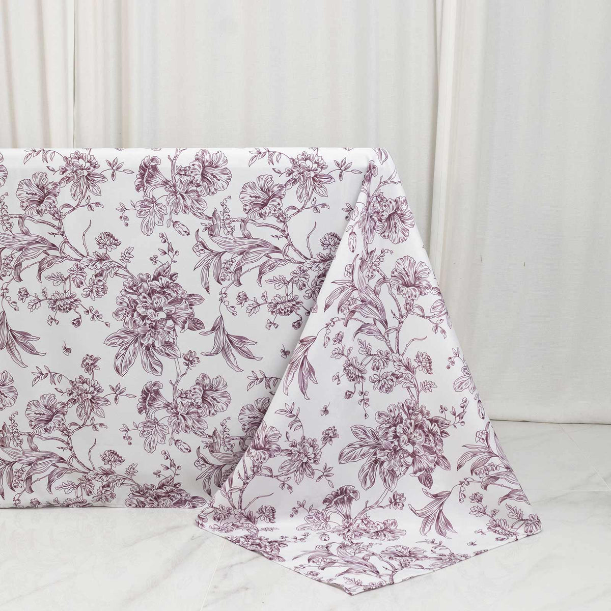 Polyester 90"x132" Rectangle Tablecloth White - Seamless Burgundy French Toile Pattern for Formal Ce