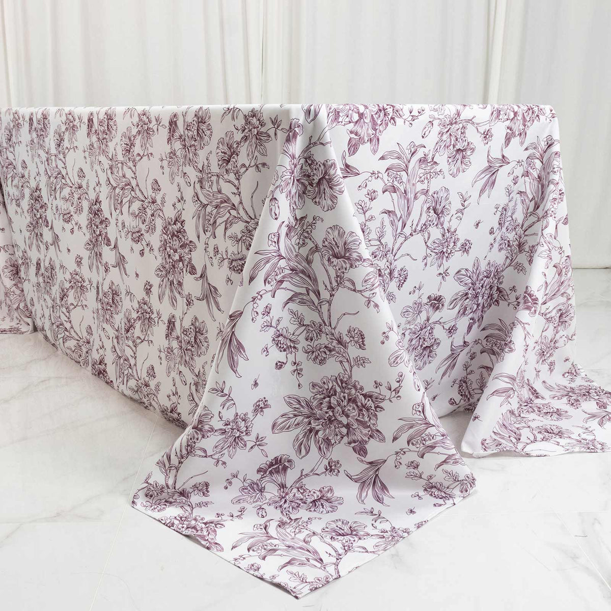 Polyester 90"x132" Rectangle Tablecloth White - Seamless Burgundy French Toile Pattern for Formal Ce