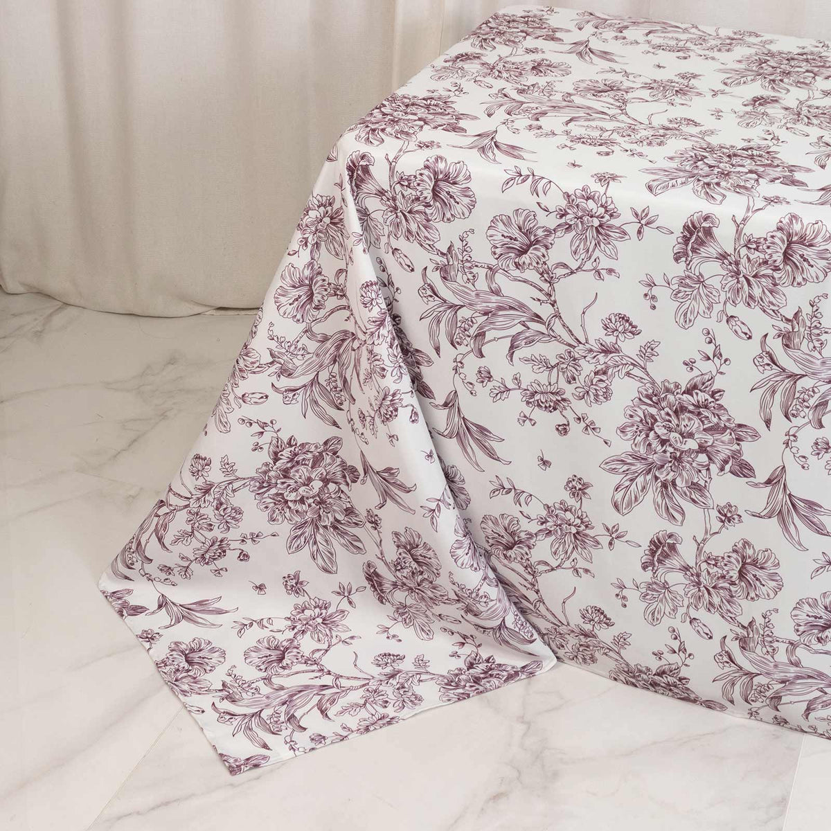 Polyester 90"x132" Rectangle Tablecloth White - Seamless Burgundy French Toile Pattern for Formal Ce