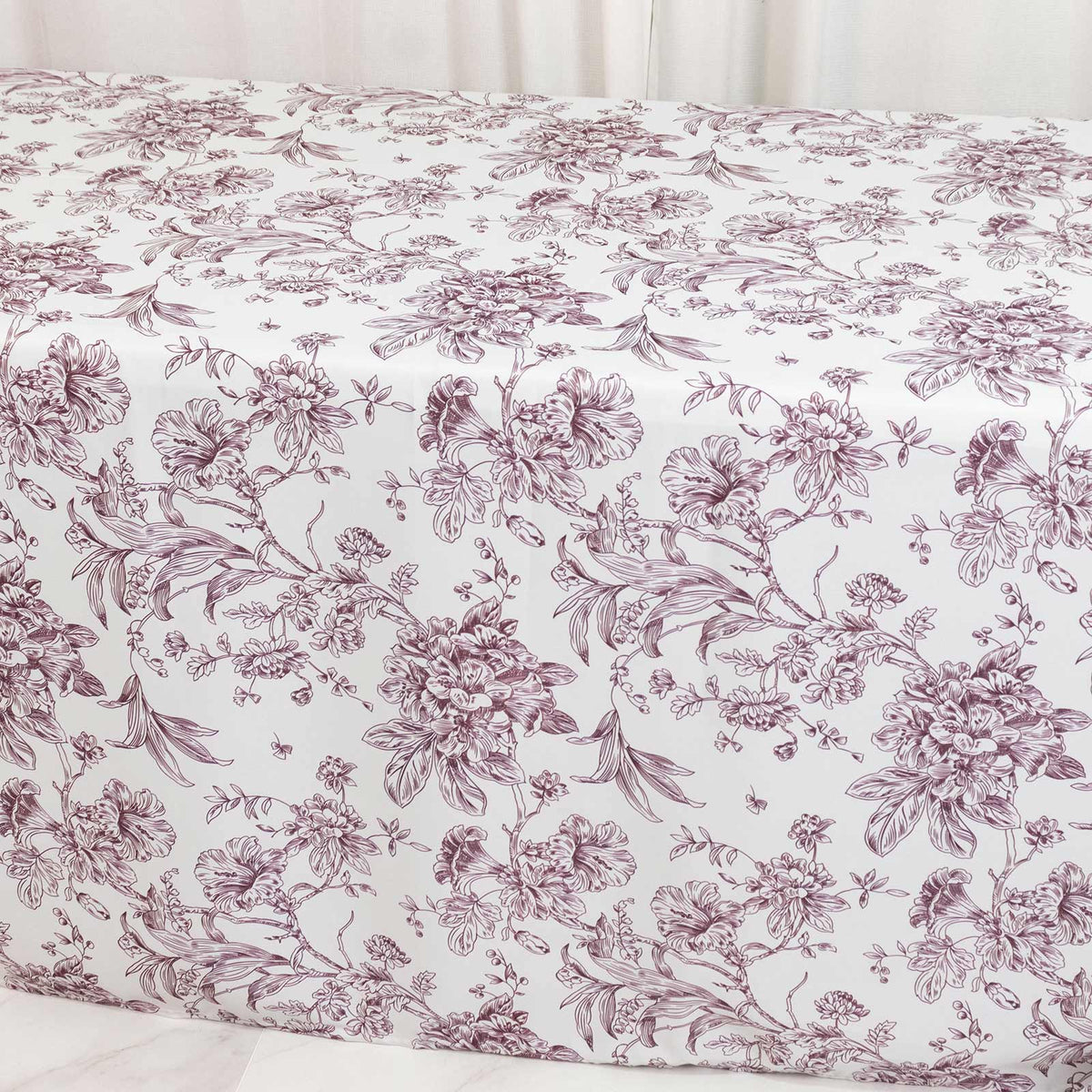 Polyester 90"x132" Rectangle Tablecloth White - Seamless Burgundy French Toile Pattern for Formal Ce