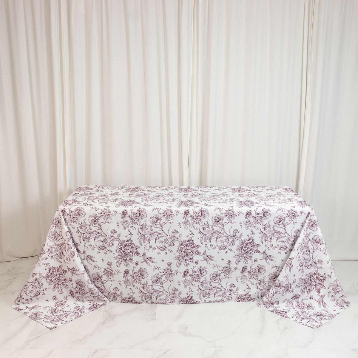 Polyester 90"x132" Rectangle Tablecloth White - Seamless Burgundy French Toile Pattern for Formal Ce
