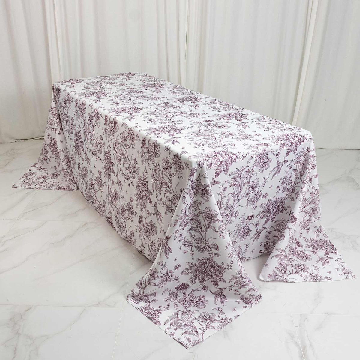Polyester 90"x132" Rectangle Tablecloth White - Seamless Burgundy French Toile Pattern for Formal Ce