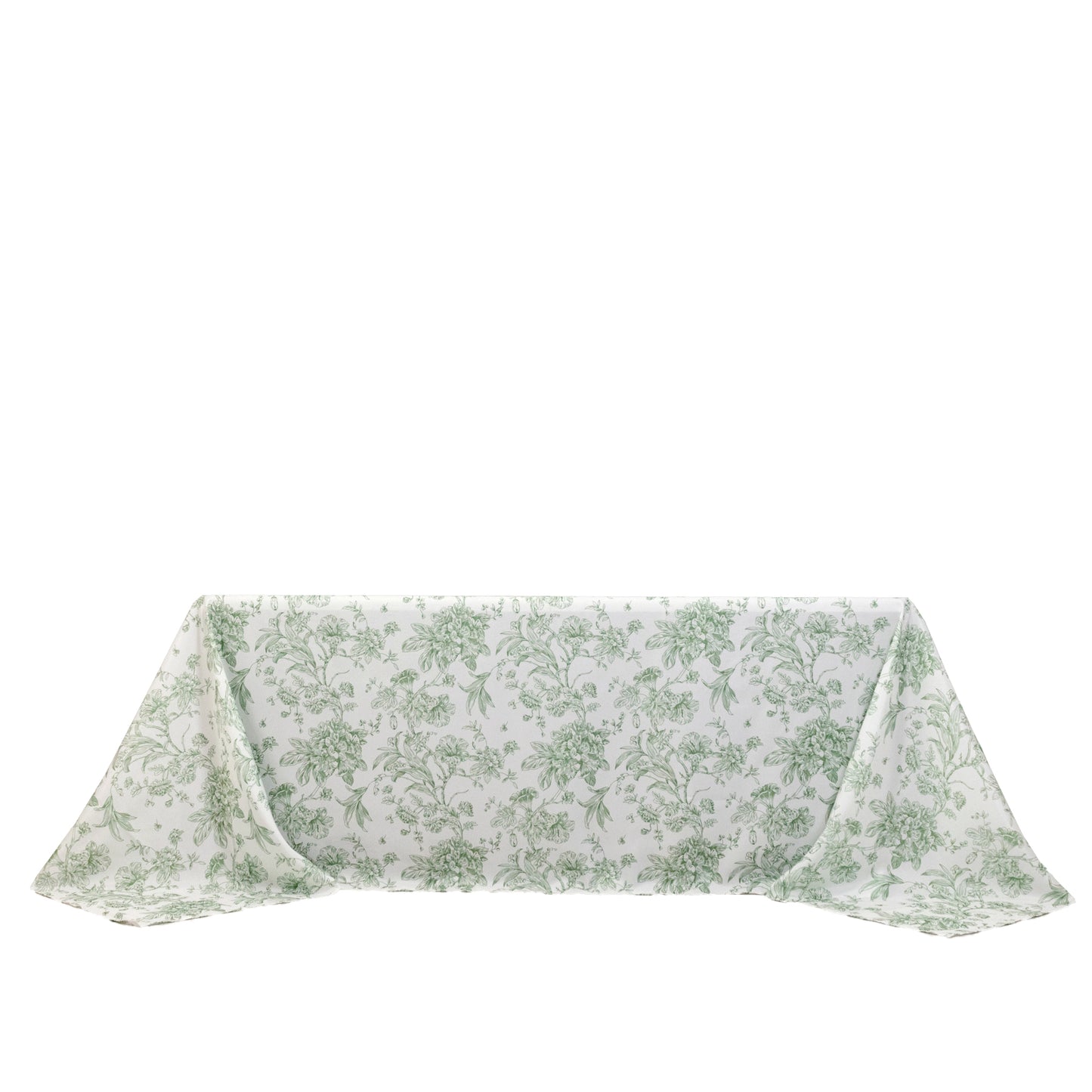 Polyester 90"x132" Rectangle Tablecloth White - Seamless Dusty Sage Green French Toile Pattern for Formal Celebrations