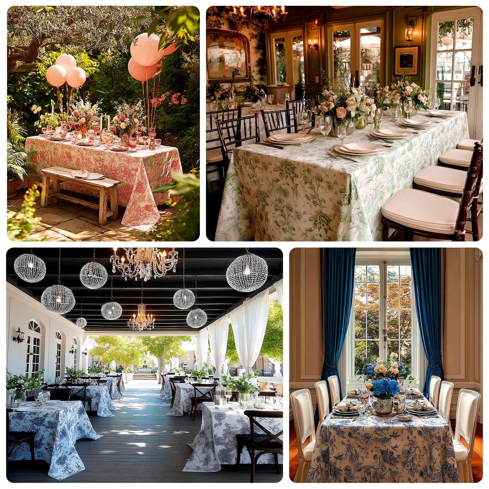 Polyester 90"x132" Rectangle Tablecloth - Seamless French Toile Pattern