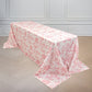 90"x132" White Pink French Toile Polyester Tablecloth, Seamless Floral Rectangle Table Cover for 6 Foot Tables With Floor-Length Drop