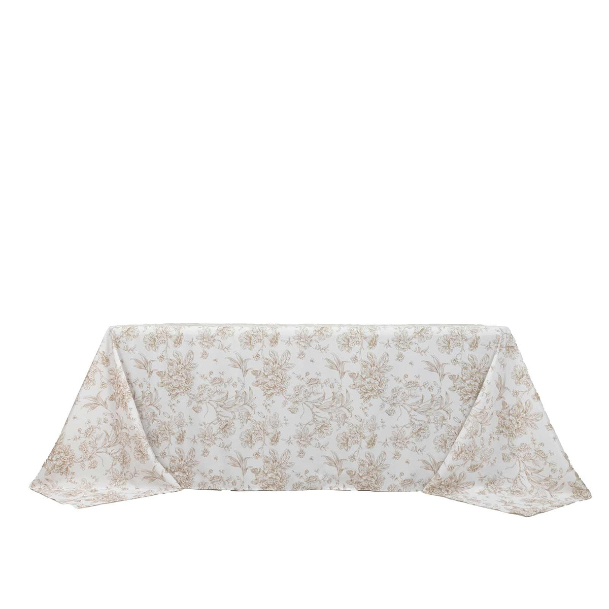 Polyester 90"x132" Rectangle Tablecloth White - Seamless Taupe French Toile Pattern for Formal Celeb