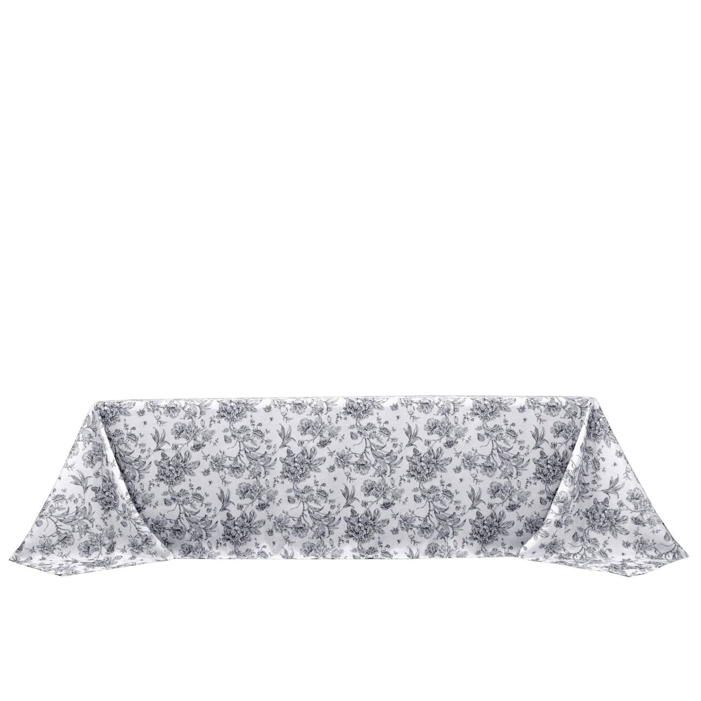 Polyester 90"x156" Rectangle Tablecloth White - Seamless Black French Toile Pattern for Grand Occasions