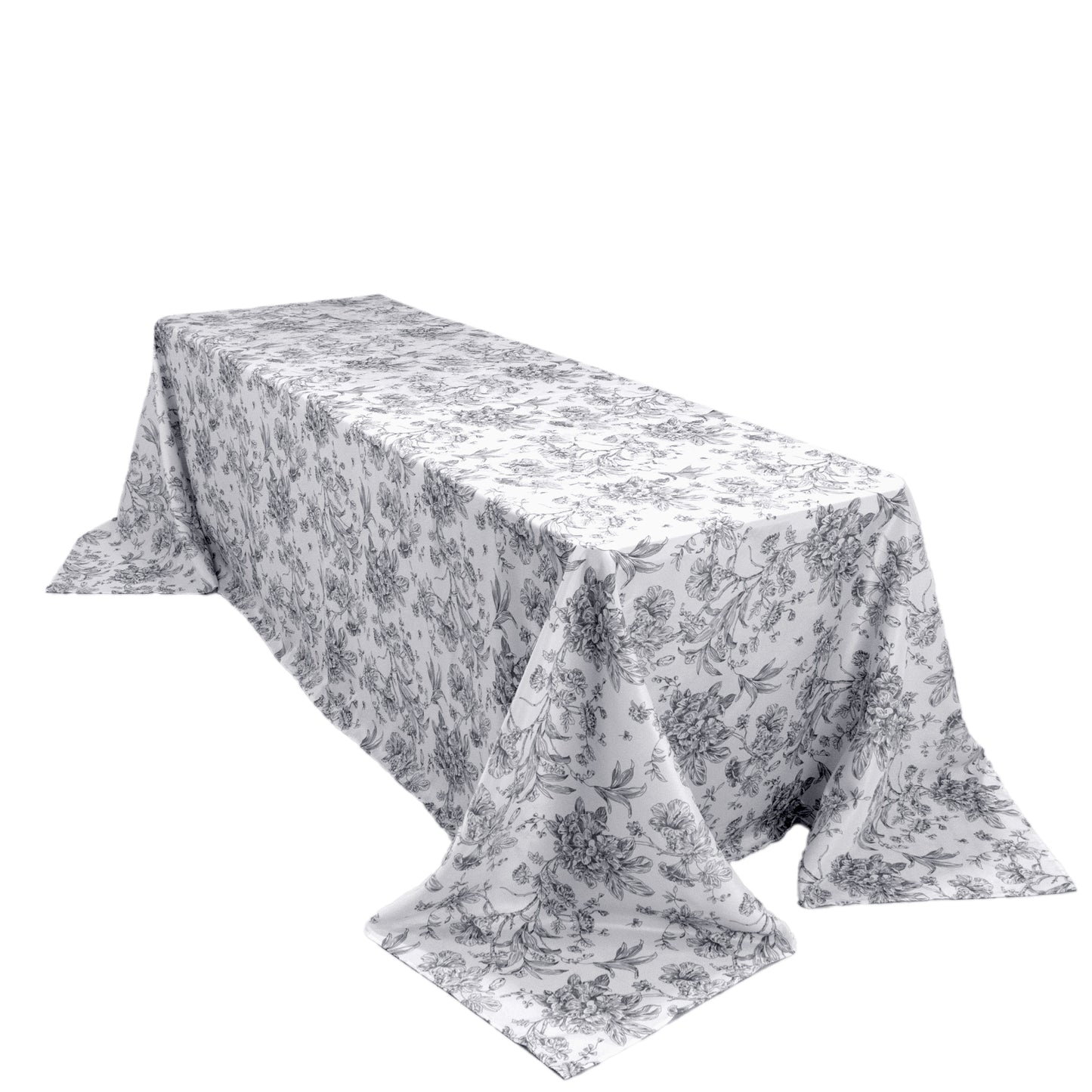 Polyester 90"x156" Rectangle Tablecloth White - Seamless Black French Toile Pattern for Grand Occasions