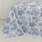 90"x156" White Blue French Toile Polyester Tablecloth, Seamless Floral Rectangle Table Cover for 8 Foot Tables With Floor-Length Drop
