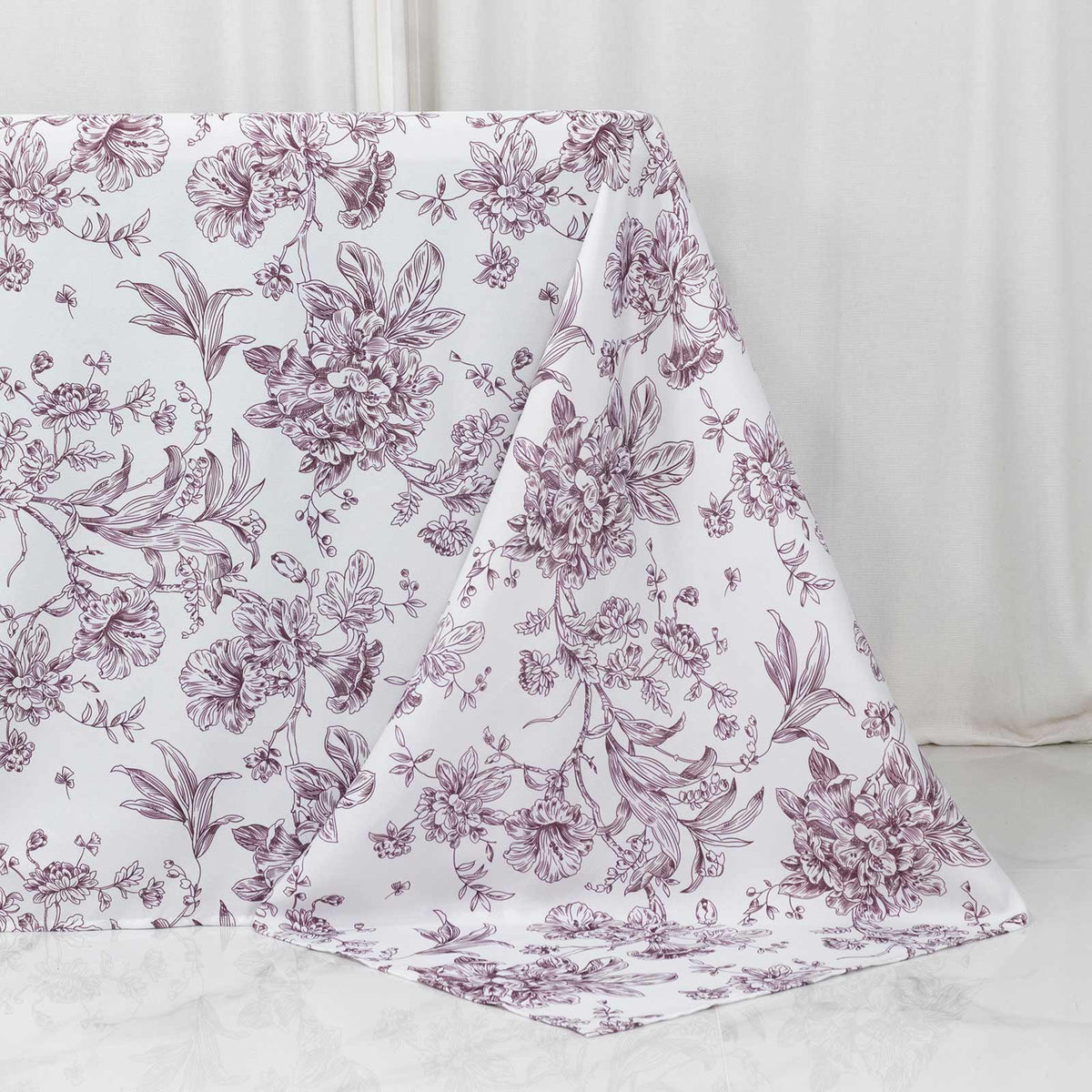 Polyester 90"x156" Rectangle Tablecloth White - Seamless Burgundy French Toile Pattern for Grand Occ