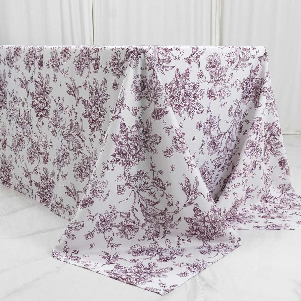 Polyester 90"x156" Rectangle Tablecloth White - Seamless Burgundy French Toile Pattern for Grand Occ