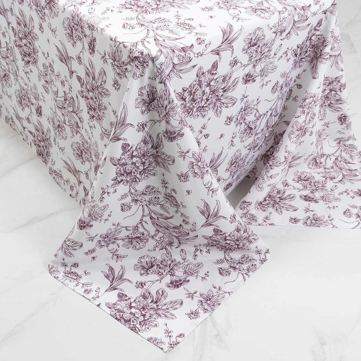 Polyester 90"x156" Rectangle Tablecloth White - Seamless Burgundy French Toile Pattern for Grand Occ