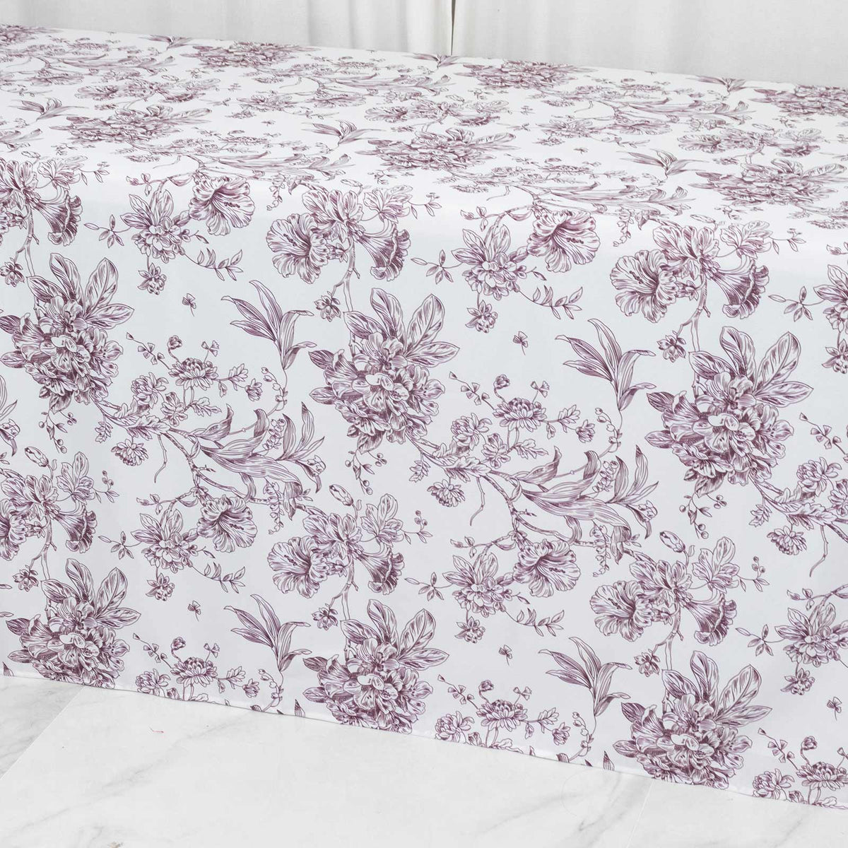 Polyester 90"x156" Rectangle Tablecloth White - Seamless Burgundy French Toile Pattern for Grand Occ