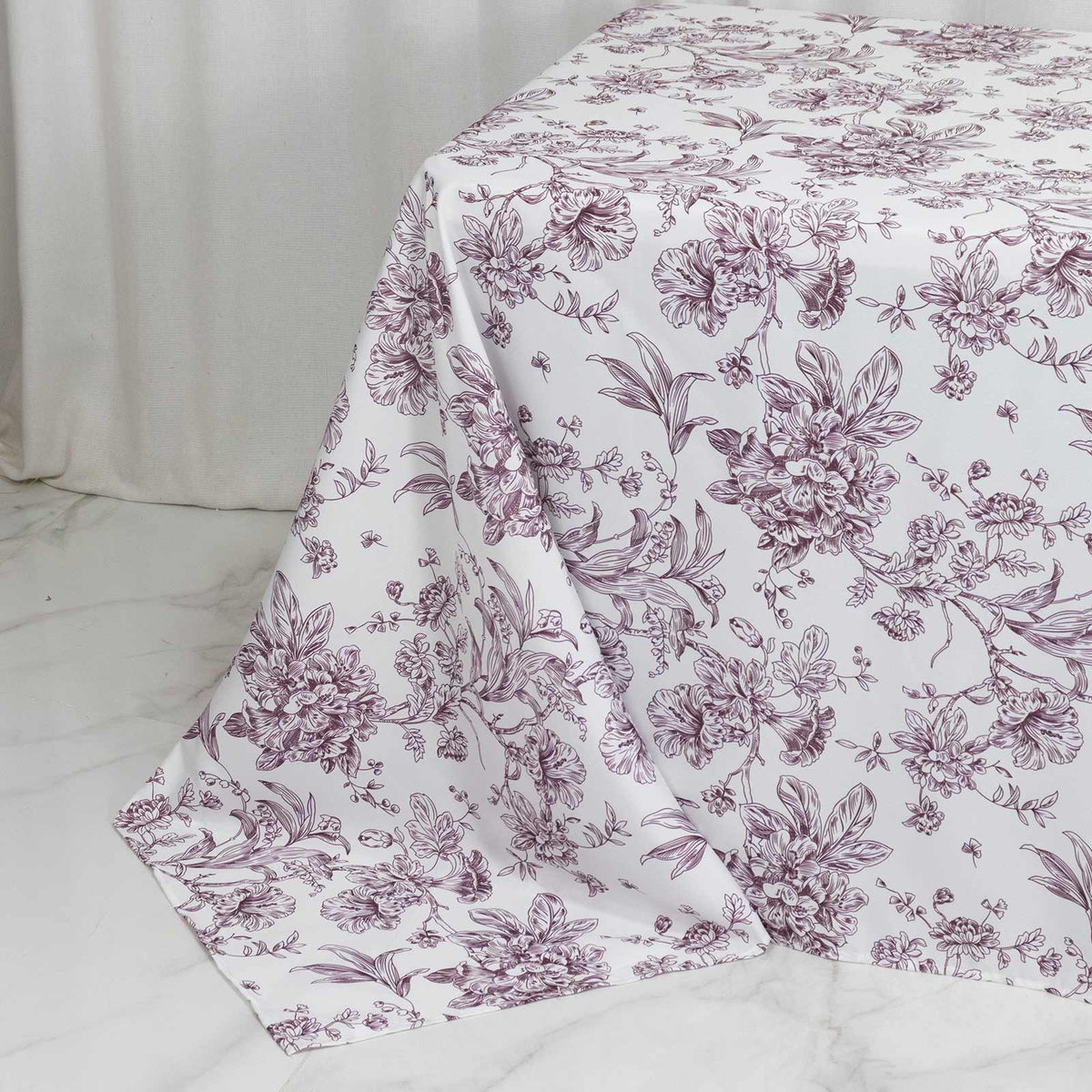 Polyester 90"x156" Rectangle Tablecloth White - Seamless Burgundy French Toile Pattern for Grand Occ