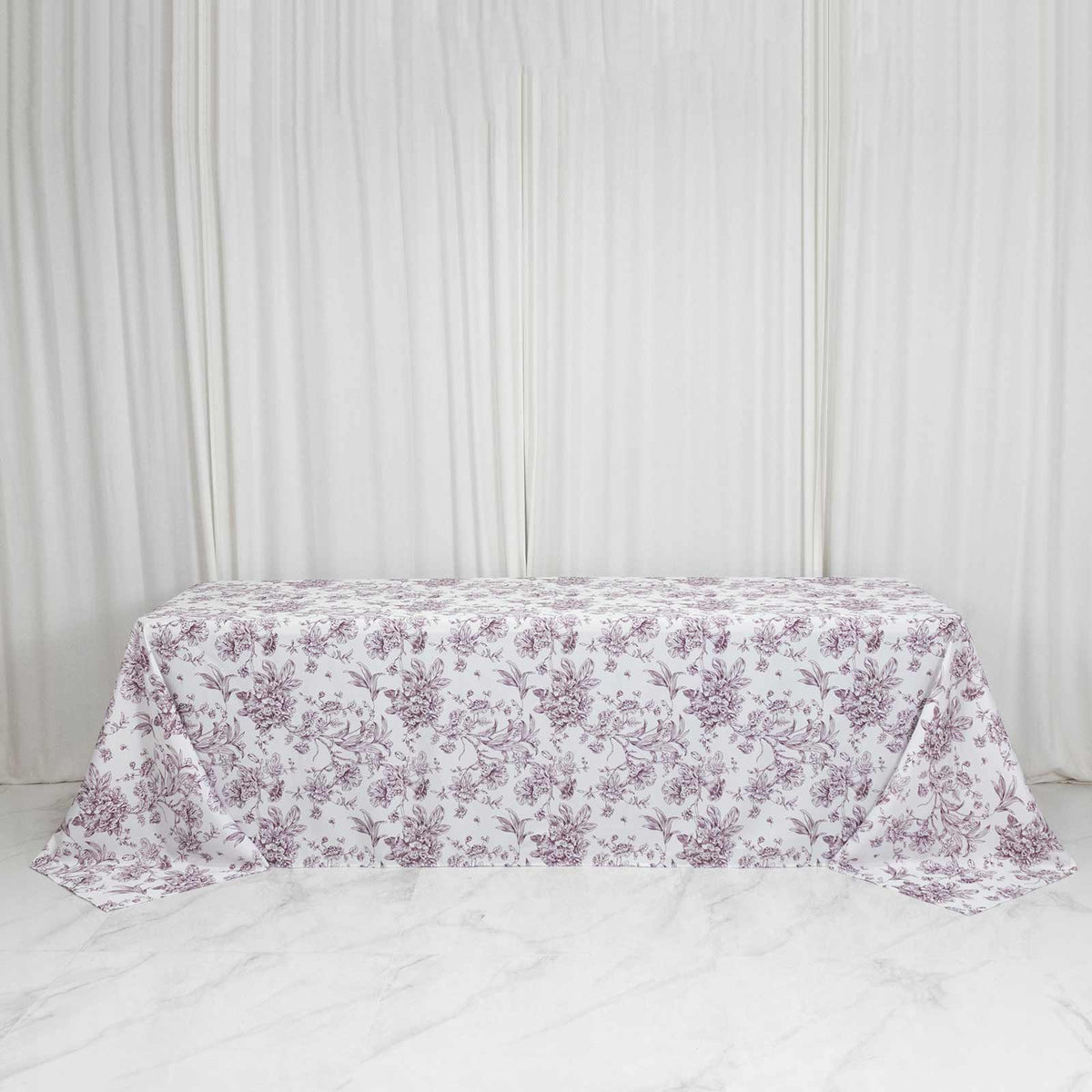 Polyester 90"x156" Rectangle Tablecloth White - Seamless Burgundy French Toile Pattern for Grand Occ