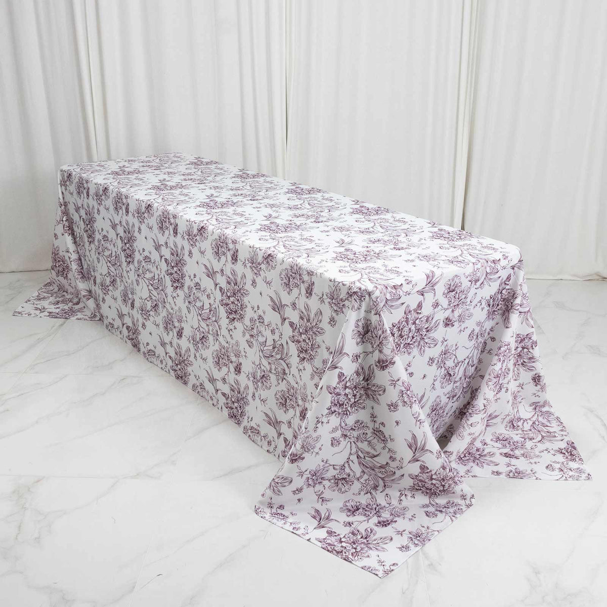 Polyester 90"x156" Rectangle Tablecloth White - Seamless Burgundy French Toile Pattern for Grand Occ