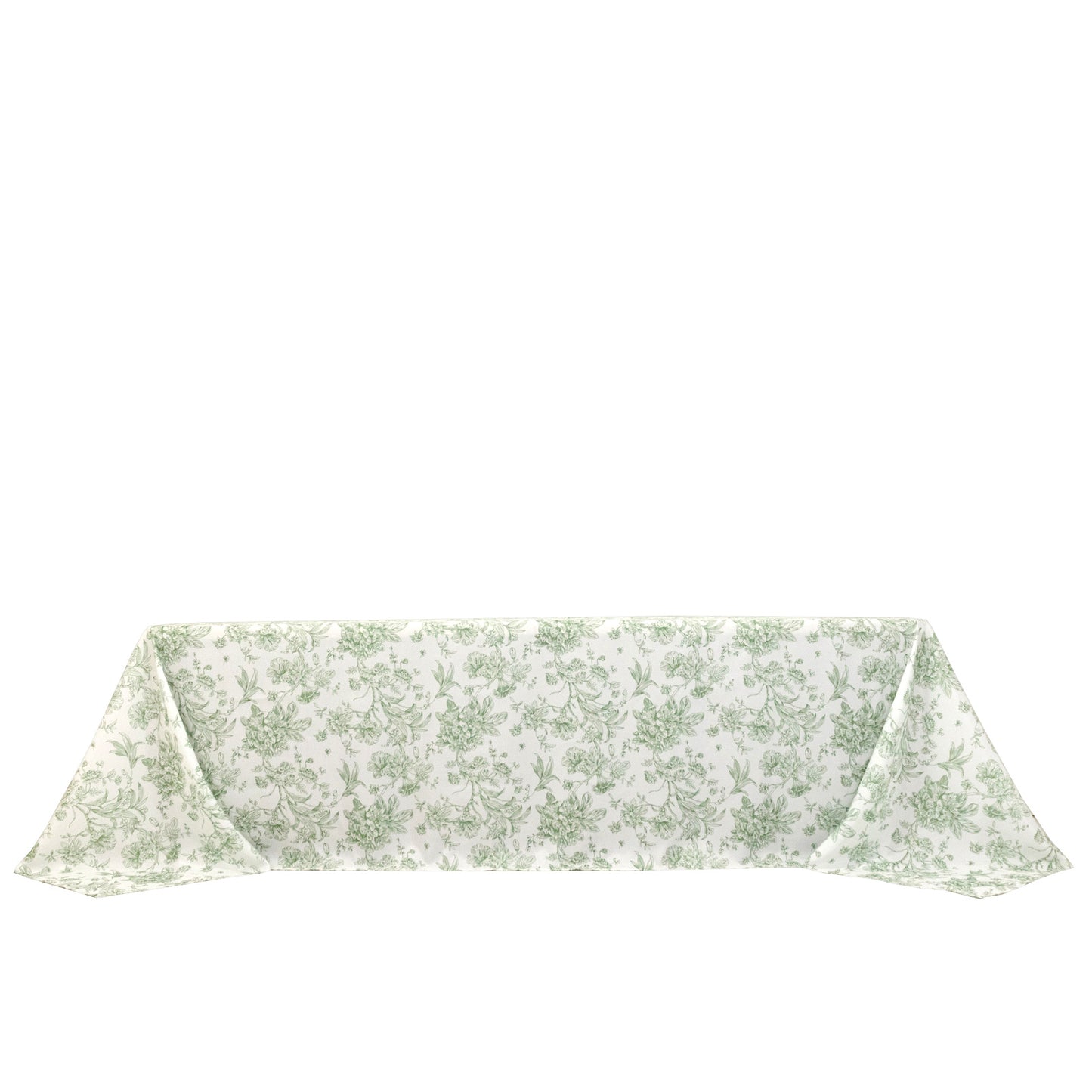 Polyester 90"x156" Rectangle Tablecloth White - Seamless Dusty Sage Green French Toile Pattern for Grand Occasions