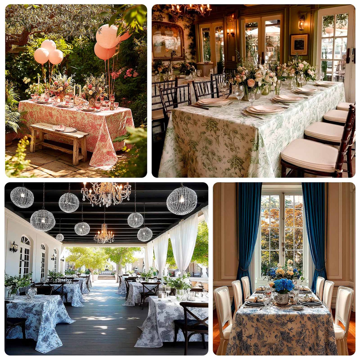 Polyester 90"x156" Rectangle Tablecloth - Seamless French Toile Pattern