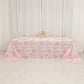 90"x156" White Pink French Toile Polyester Tablecloth, Seamless Floral Rectangle Table Cover for 8 Foot Tables With Floor-Length Drop