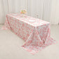 90"x156" White Pink French Toile Polyester Tablecloth, Seamless Floral Rectangle Table Cover for 8 Foot Tables With Floor-Length Drop
